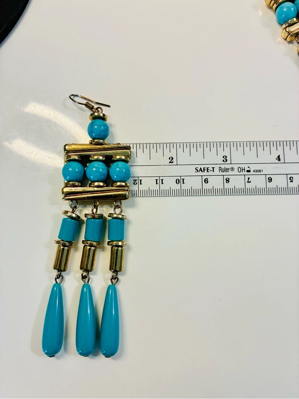 Boho Chic Multi-tier Turquoise & GLD Beaded Fringe Drop Chandelier Earrings LONG